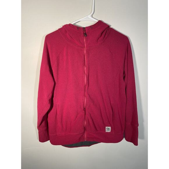 Outdoor Research Sweatshirt Womens Medium Red Long Sleeve Waffle Knit Active - Picture 1 of 12